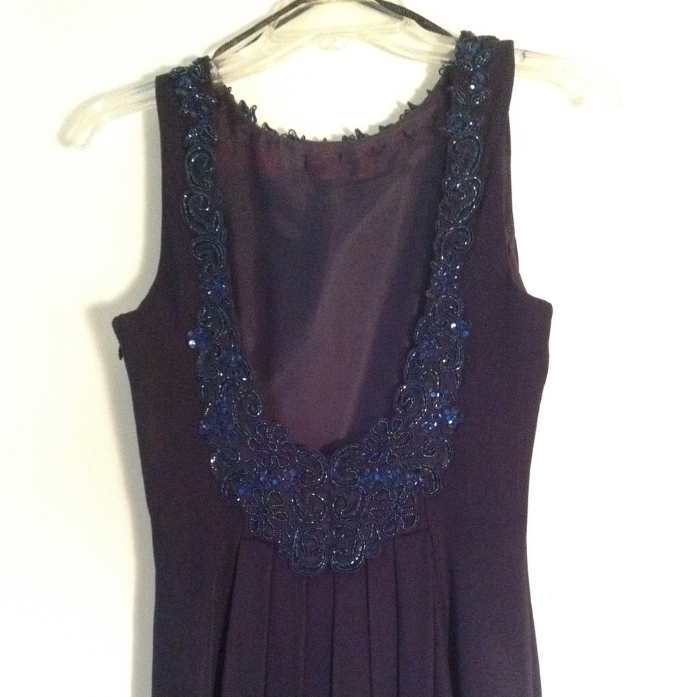 Blue Beaded Open Back Dress